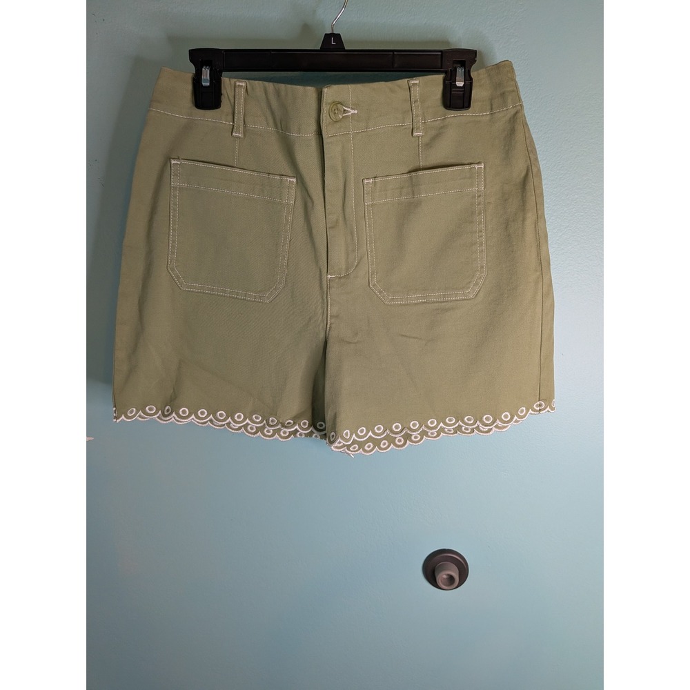 Bagatelle Collection Olive Green Scalloped Eyelet Hem Utility Shorts Womens 12